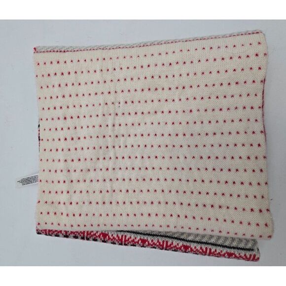 Talbots Womens Fair Isle Knit Scarf Red Ivory 70% Nylon 30% Lambs Wool Warm Soft - Picture 6 of 6